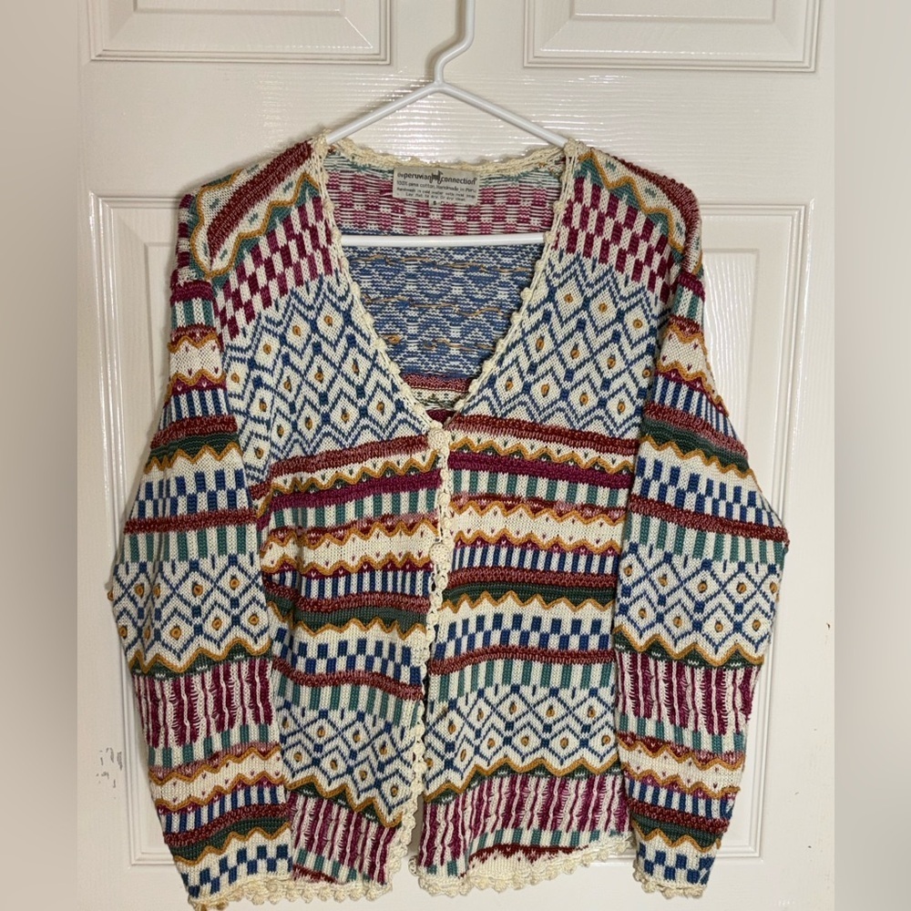 Vintage Art knit Peruvian Connection Cardigan Small pima cotton - Picture 9 of 11